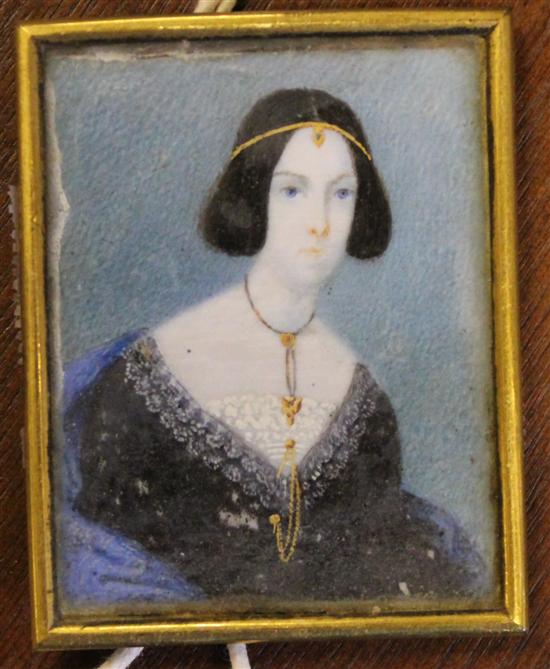 19C portrait miature on ivory - Renaissance lady